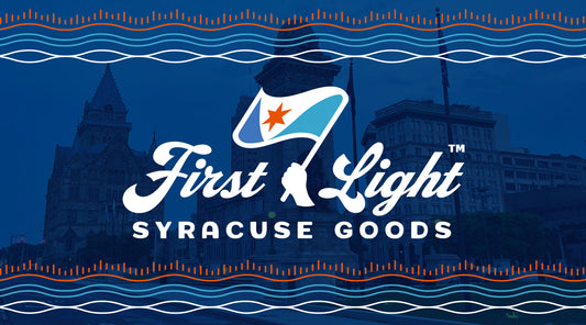 The First Light Syracuse Goods logo on a navy background